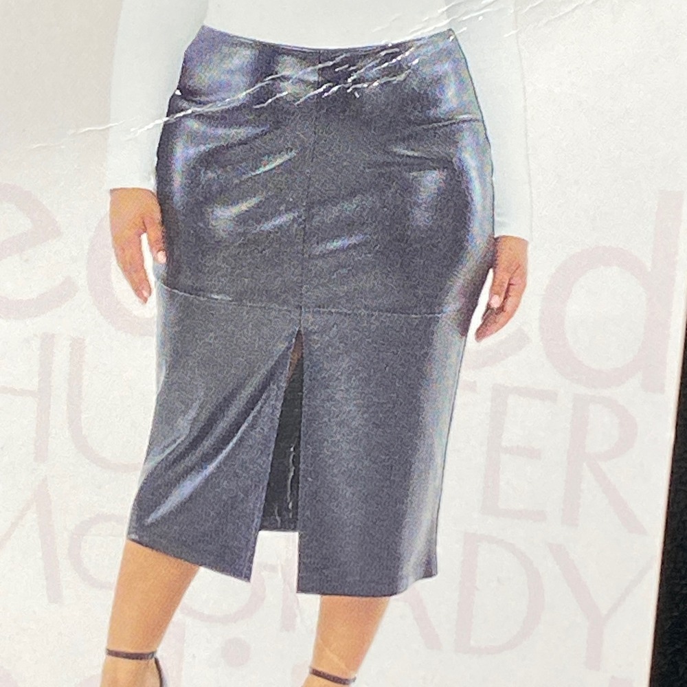 Edited x Hunter McGrady Leather Skirt Womens 22W Black Midi Front Slit ERW4007